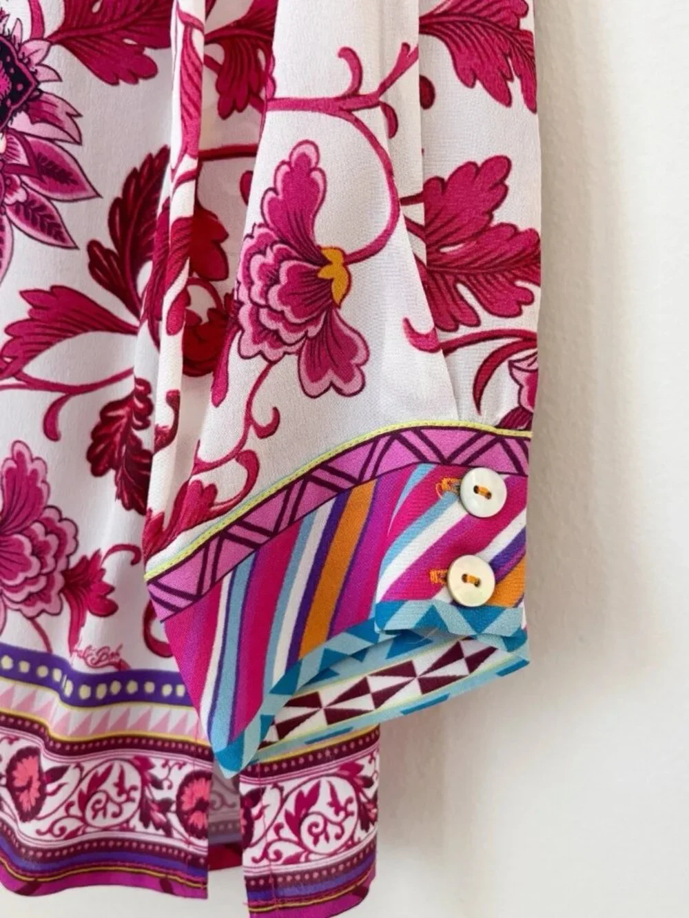 Hale Bob Vibrant Floral Paisley Button Front Silk Blouse XS Boho Maximalist - Picture 4 of 7